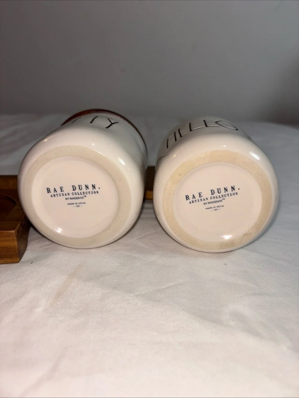 Rae Dunn  'Hello' and 'Pretty' Bathroom Storage Jars with Wooden Lids -